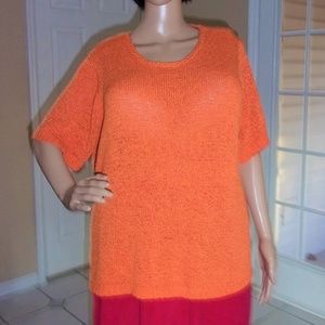 Orange Lightweight Loose Ribbon Knit Top